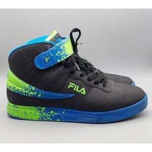 Unisex Youth FILA VULC Size 5 5Y Black Green High Top Tennis Shoes Neon Splatter